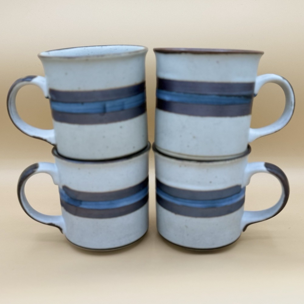 4 OTAGIRI‎ 'Horizon' Coffee Mugs - 1970s vintage Tenmoku glaze - mid century